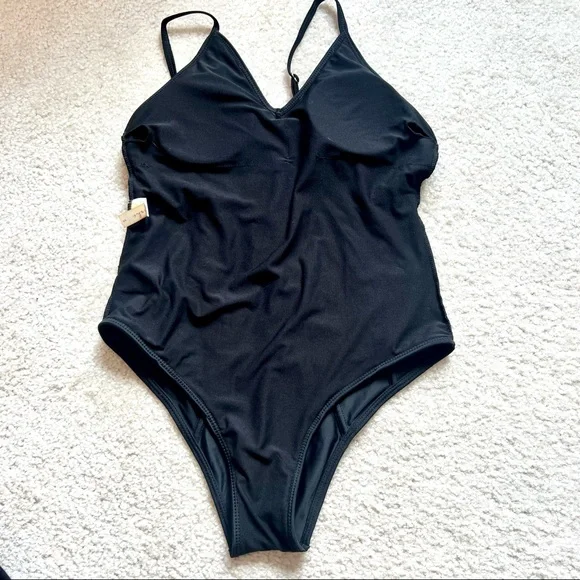 CUPSHE Black V-Neck High Cut Cheeky One Piece Bathing Suit—SZ. Small - Picture 3 of 11